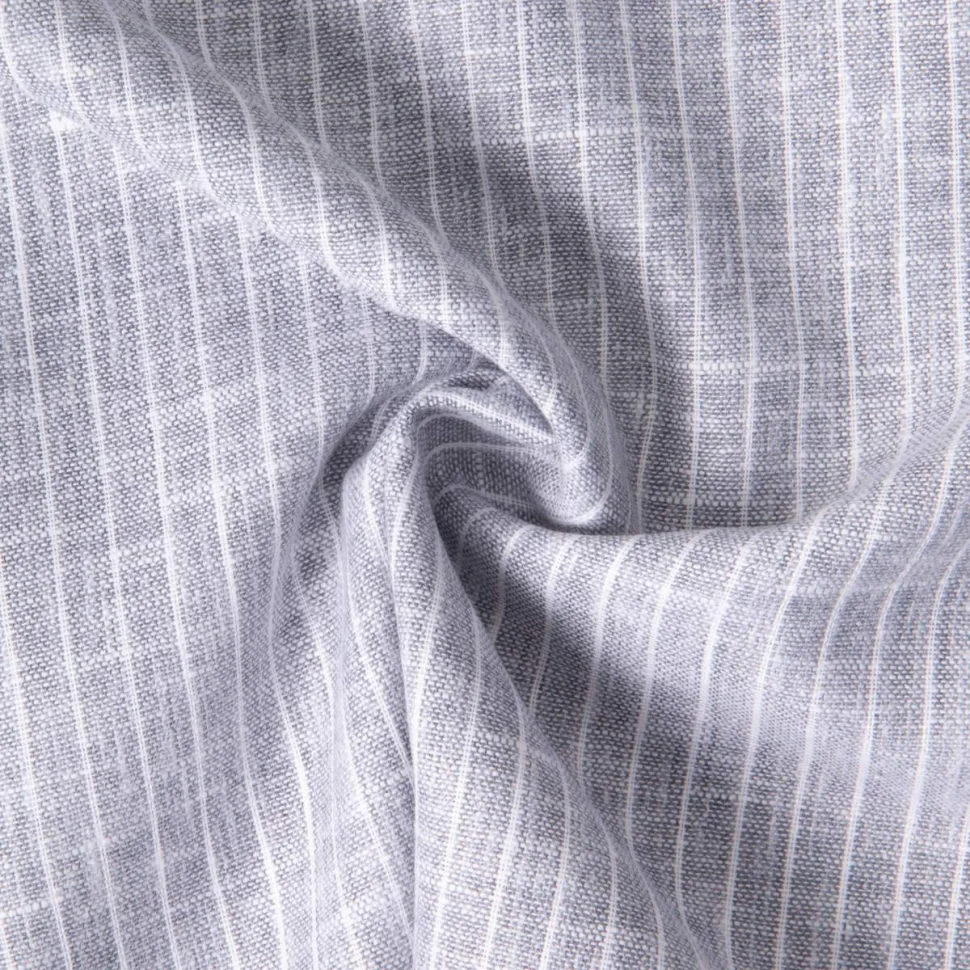 Tissu Polycoton aspect Lin rayé Bleu gris