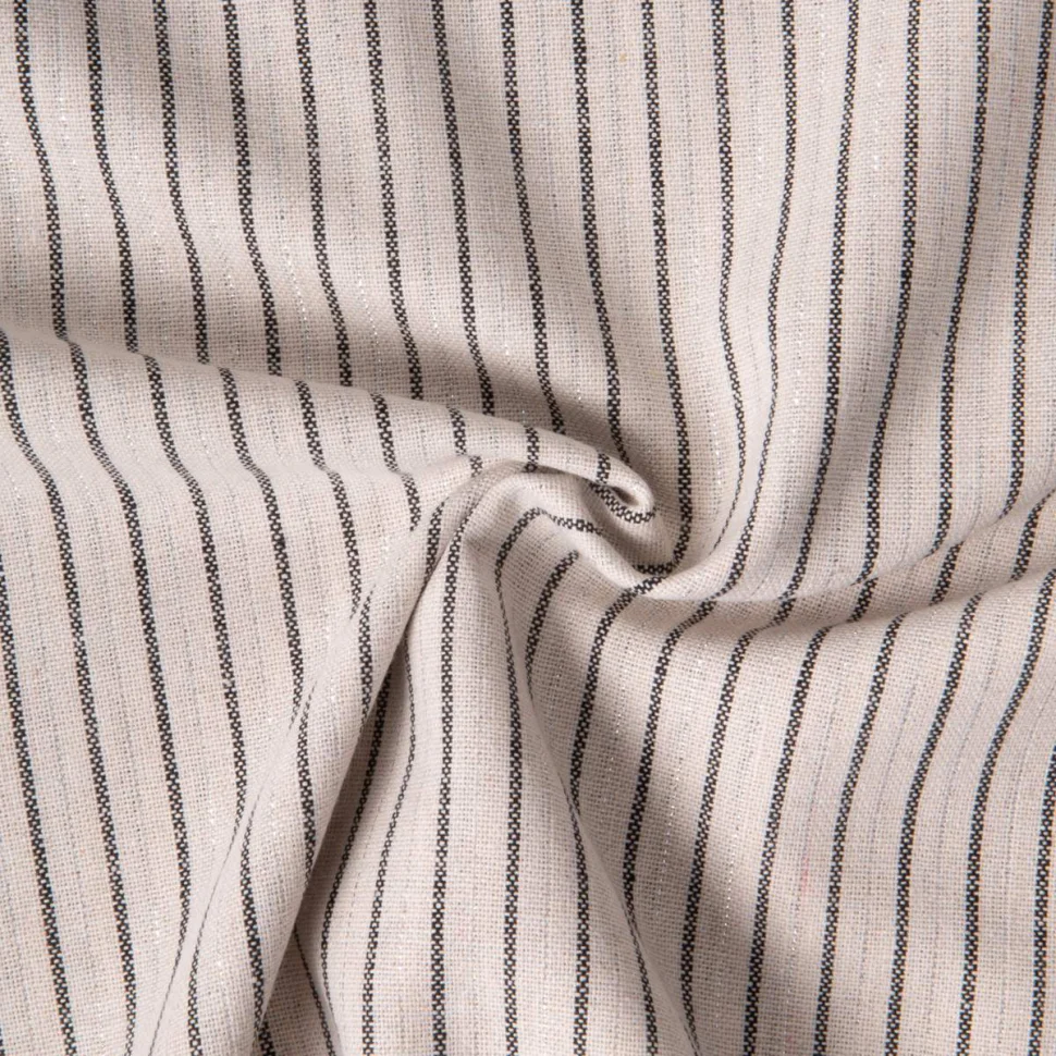 Tissu Coton Lin Viscose lurex rayures sur fond Naturel