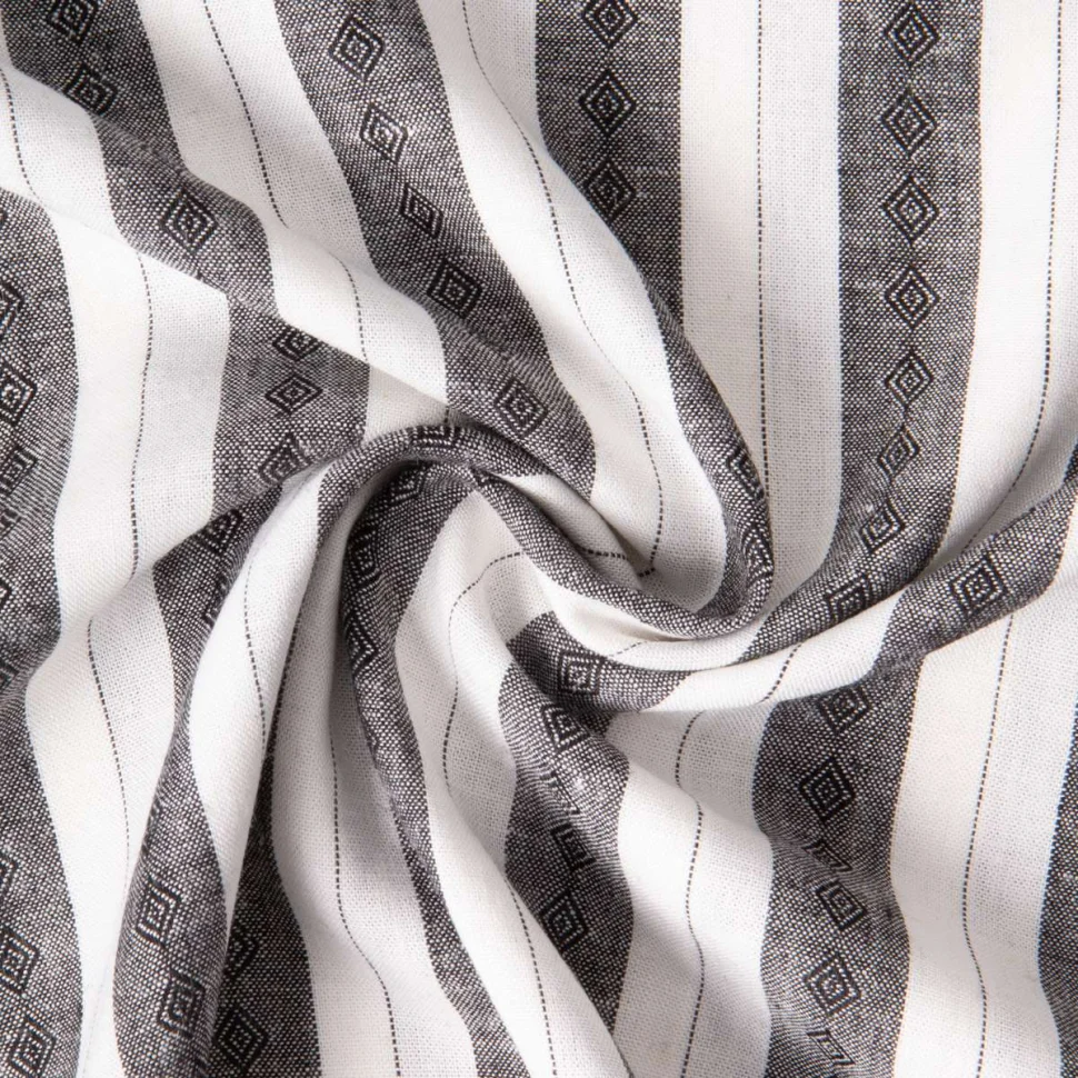 Tissu Lin Viscose Louis rayures Noir sur fond Blanc cassé