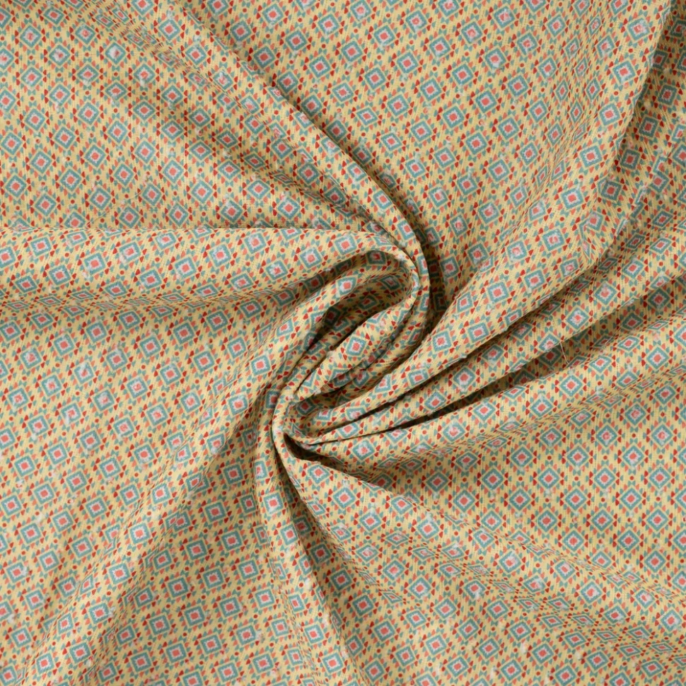 Tissu Voile de Coton digital brodé Milo motif Aztèque sur fond Jaune