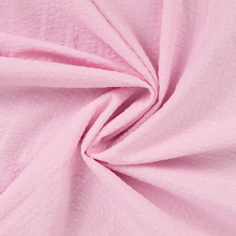 Tissu Seersucker Coton uni Rose