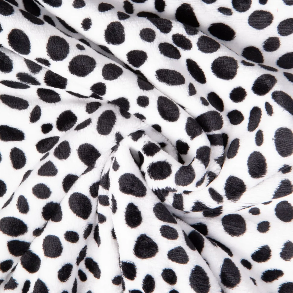 Tissu Doudou imprimé Dalmatien noir sur fond Blanc