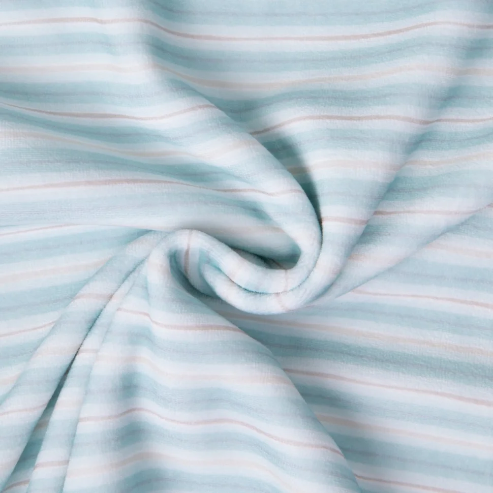 Tissu Jersey Velours Eponge digital Rayé Bleu clair sur fond Blanc cassé