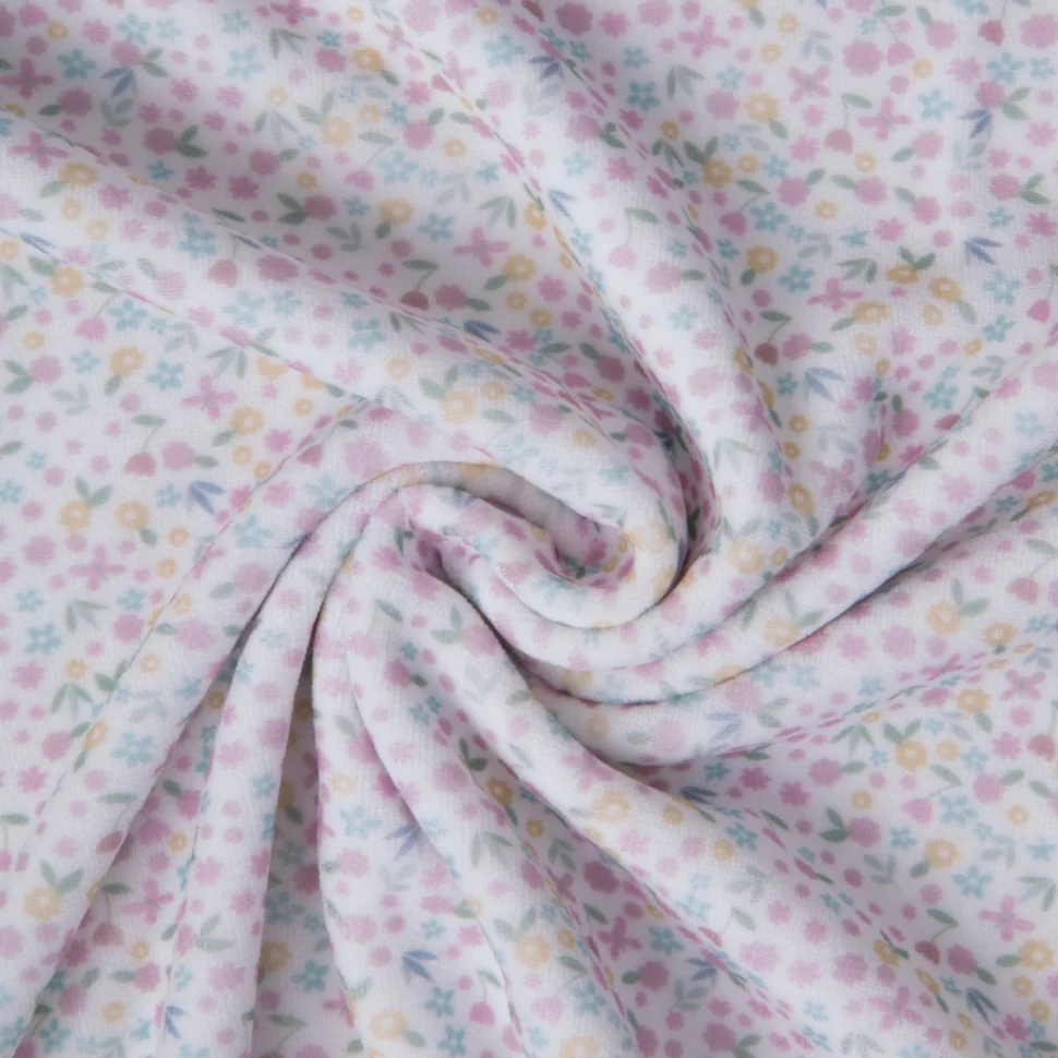 Tissu Jersey Velours Eponge digital Tapis fleuri sur fond Blanc