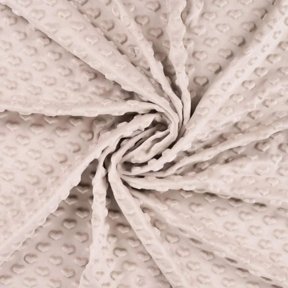 Coupon Tissu Minky Ultra doux Coeurs uni coeurs sur fond Beige sable - Coupon de 50 cm