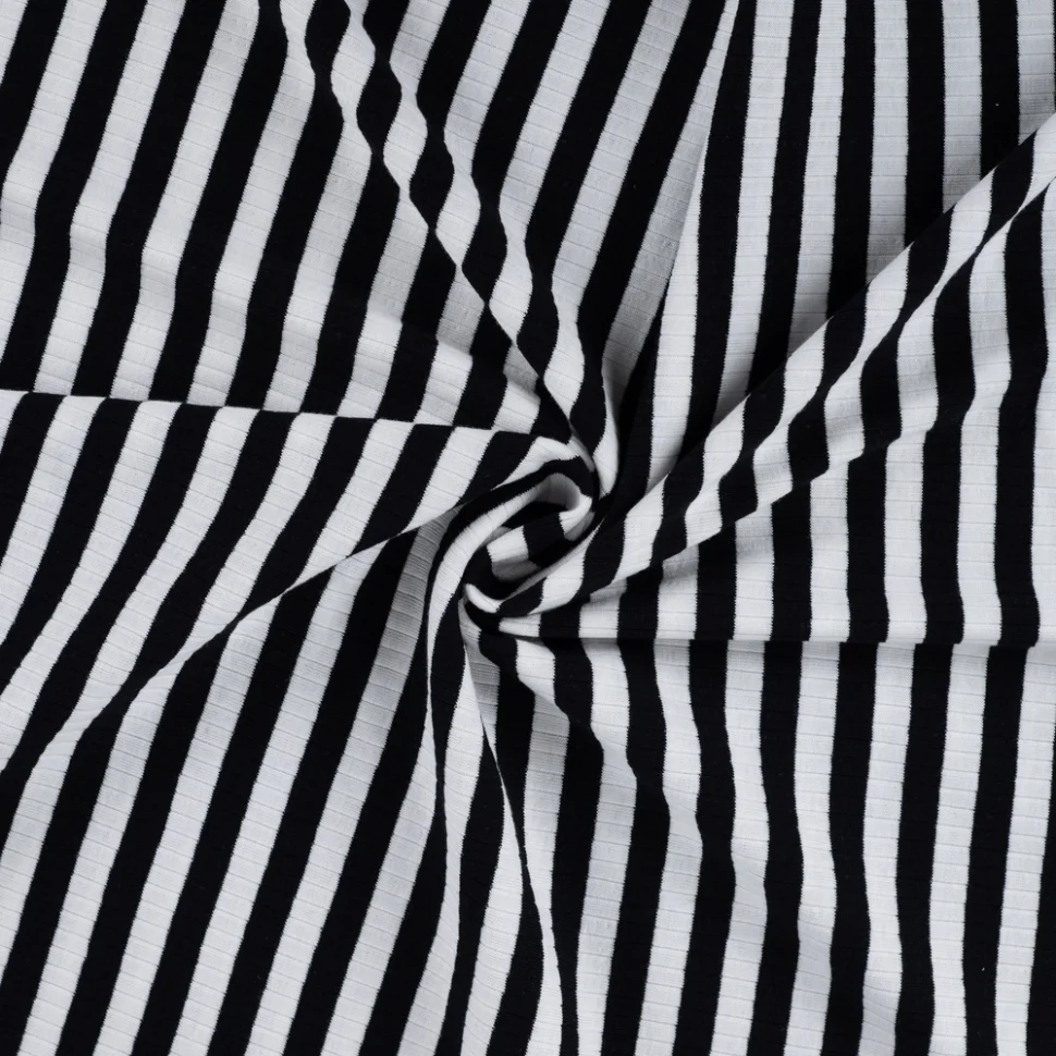 Tissu Jersey Coton Côtelé rayé Noir