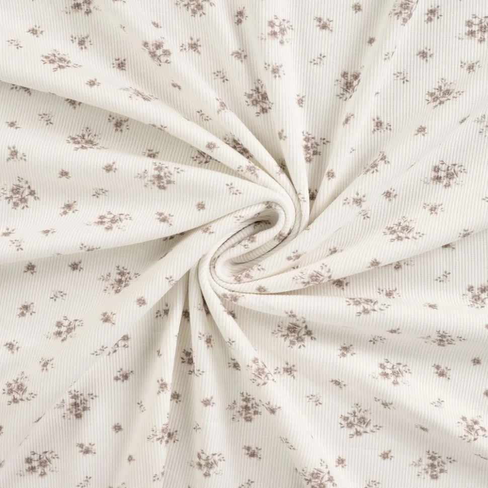 Tissu Jersey Coton Bord côte Fleuris sur fond Blanc cassé