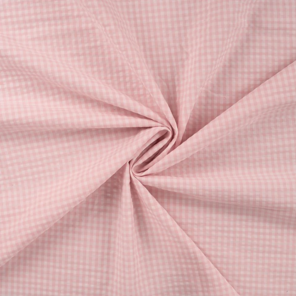 Tissu Seersucker Carreaux Vichy Rose
