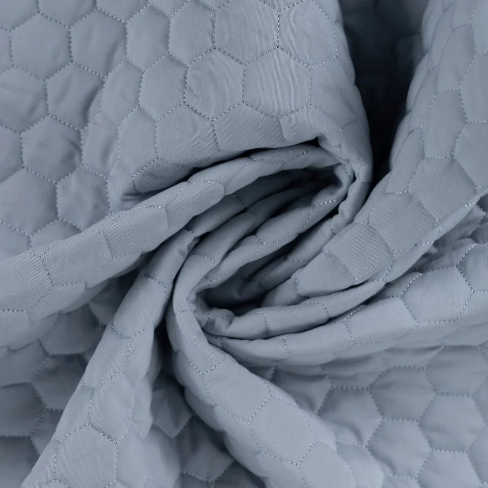 Tissu Coton Sergé Matelassé réversible uni Bleu gris
