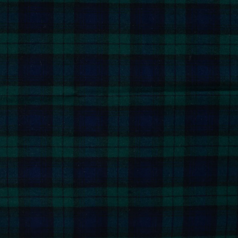 Tissu Flanelle de Coton Miles carreaux Bleu marine et Noir sur fond Vert foncé