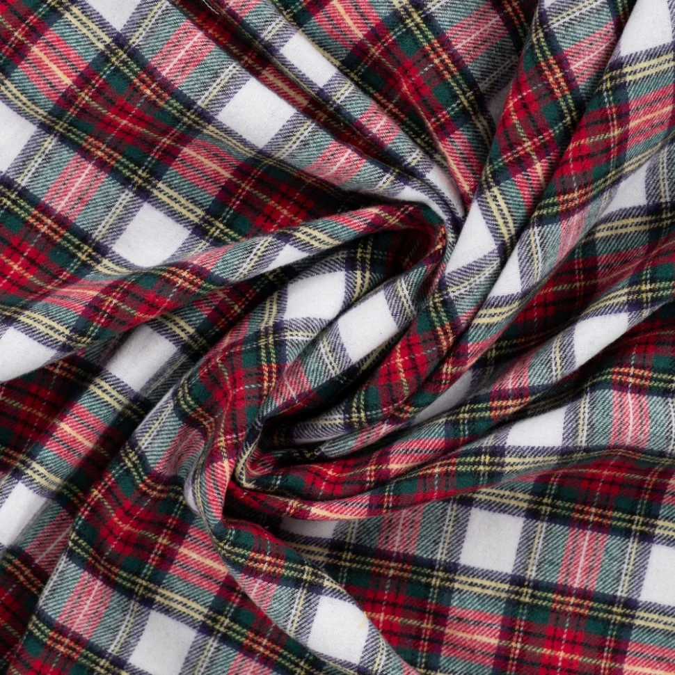 Tissu Flanelle de Coton Tartan Rouge et Vert sur fond Blanc