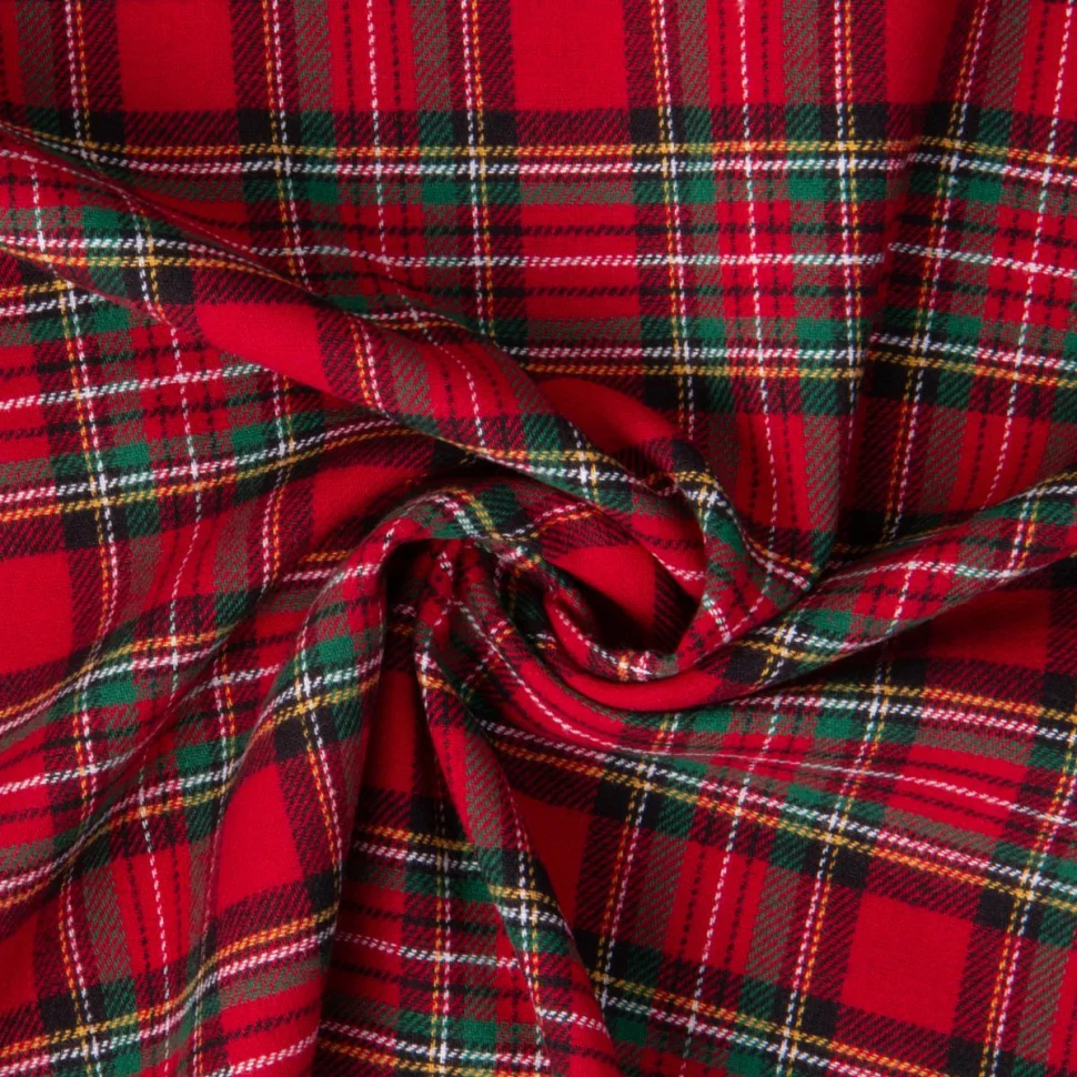 Tissu Flanelle de Coton Jude carreaux Vert et Noir sur fond Rouge