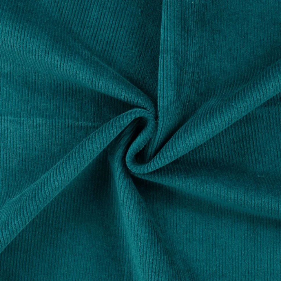 Tissu Velours côtelé stretch uni Bleu canard