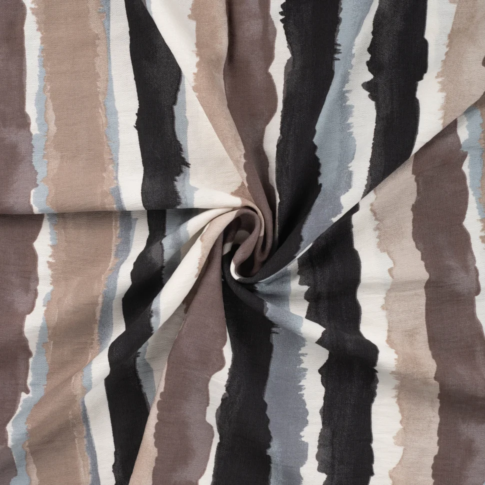 Tissu Viscose texturé Rayé noir et taupe sur fond Blanc