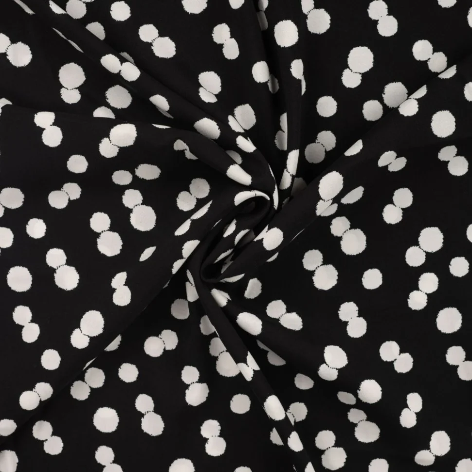 Tissu Viscose Chally Pois blancs sur fond Noir
