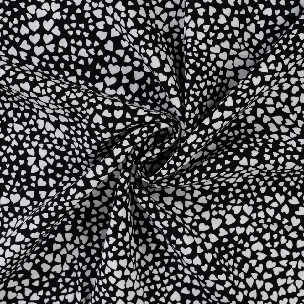 Tissu Viscose imprimé Petits coeurs blancs sur fond Noir