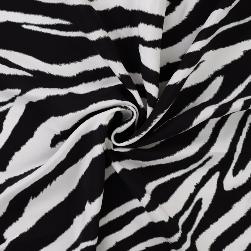 Tissu Viscose imprimé Motif zébré sur fond Noir