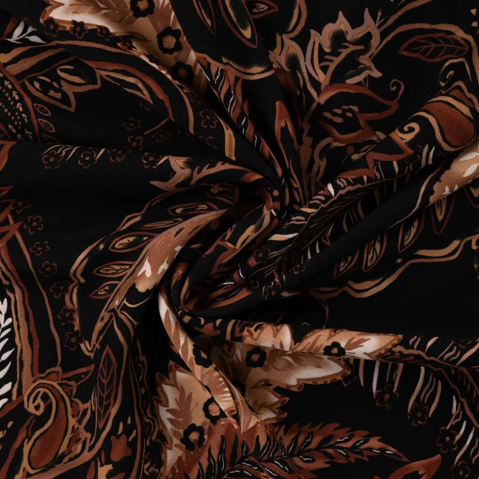 Tissu Viscose twill paisley Taupe sur fond Noir