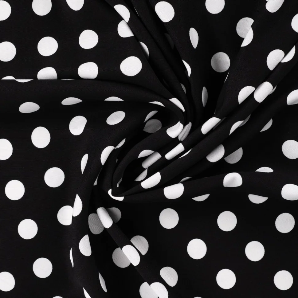 Tissu Viscose twill pois Blanc sur fond Noir