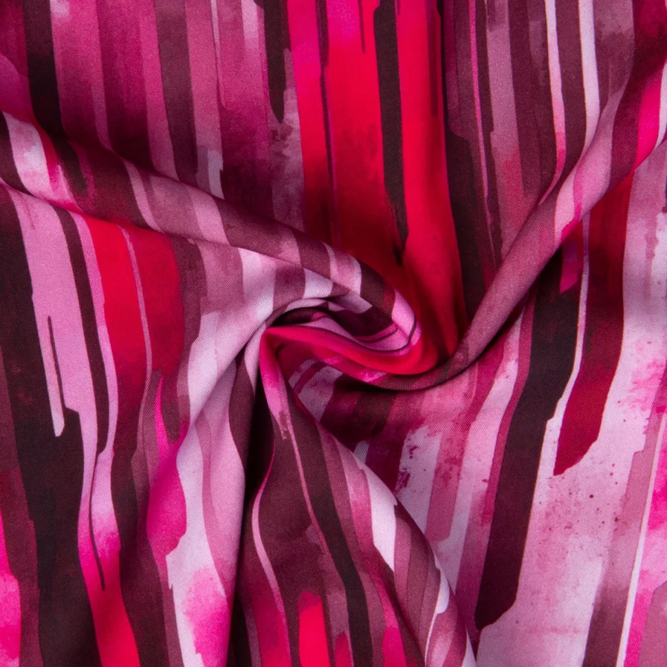Tissu Viscose Twill EcoVero aquarelle graphique Fuchsia et Bordeaux sur fond Rose