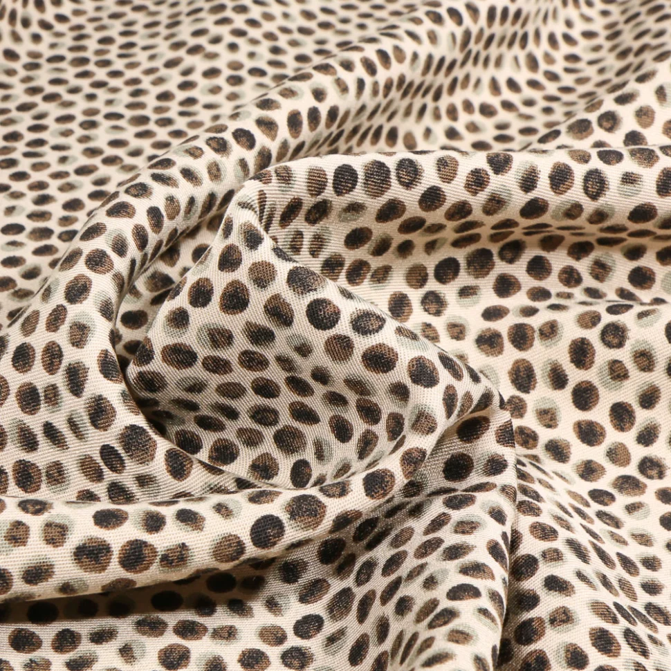 Coupon Tissu Viscose Twill Small dots gris sur fond Ecru - Coupon de 90 cm