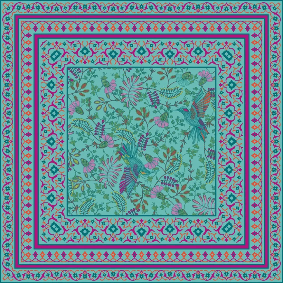 Panneau Voile de Viscose Colibris Turquoise - 140 x 140 cm