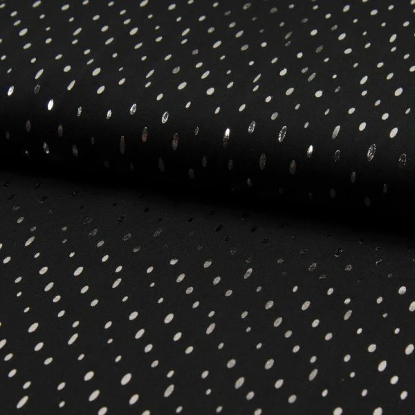 Coupon Tissu Viscose  Gouttes métallisées argentées Noir - Coupon de 30 cm