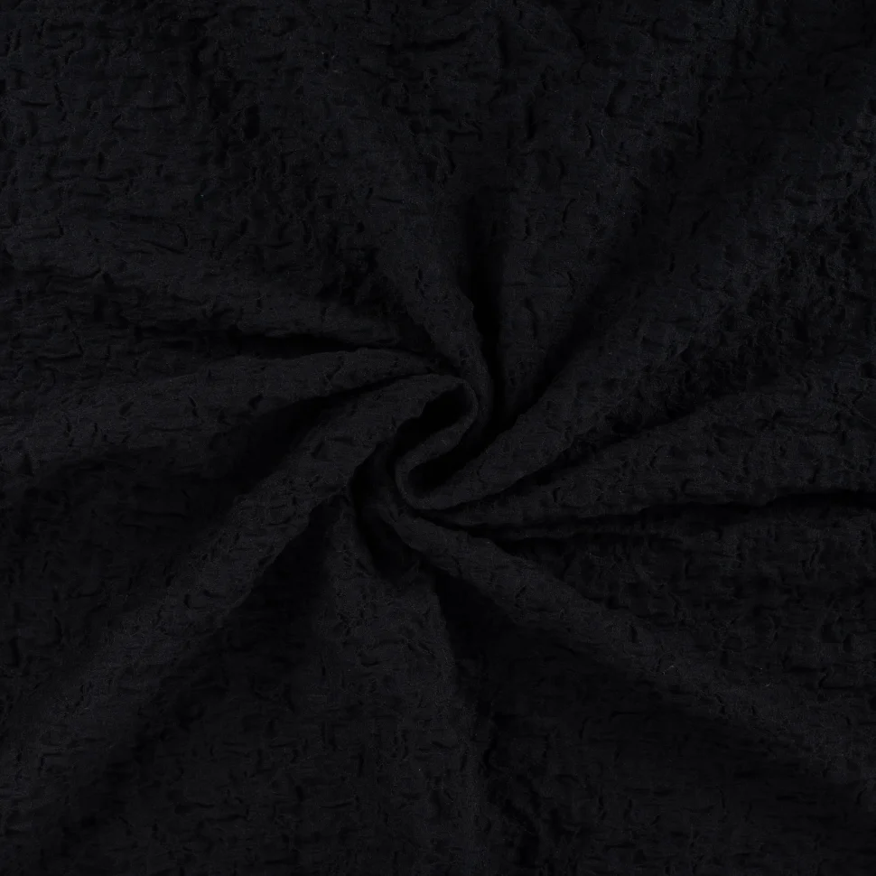 Coupon Tissu Maille Coton gaufré uni Noir - Coupon de 20 cm