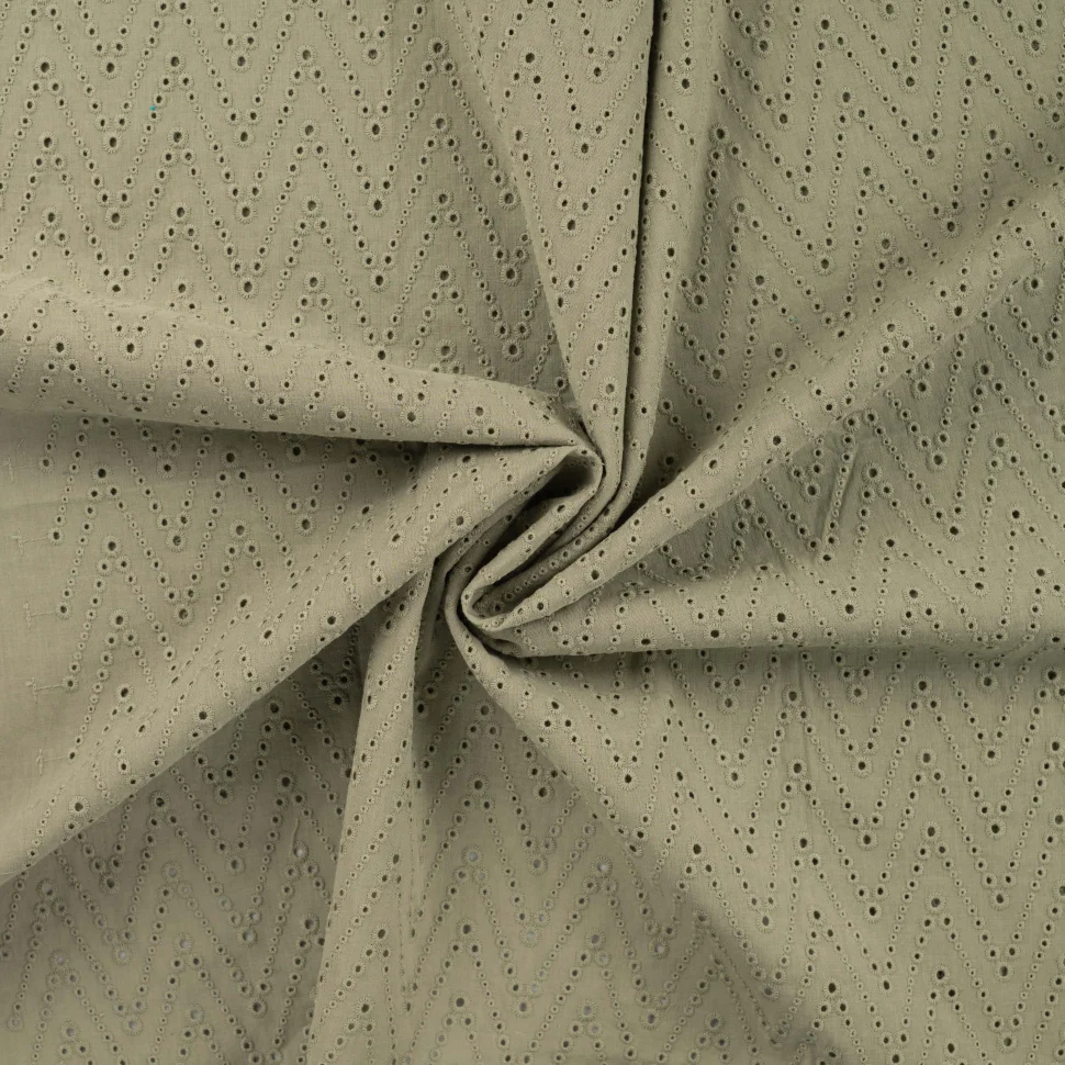 Tissu Coton brodé ajouré Leisa uni Vert kaki