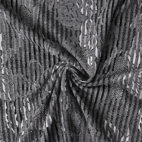 Tissu Jersey Jacquard rayé imprimé fleurs sur fond Gris anthracite chiné