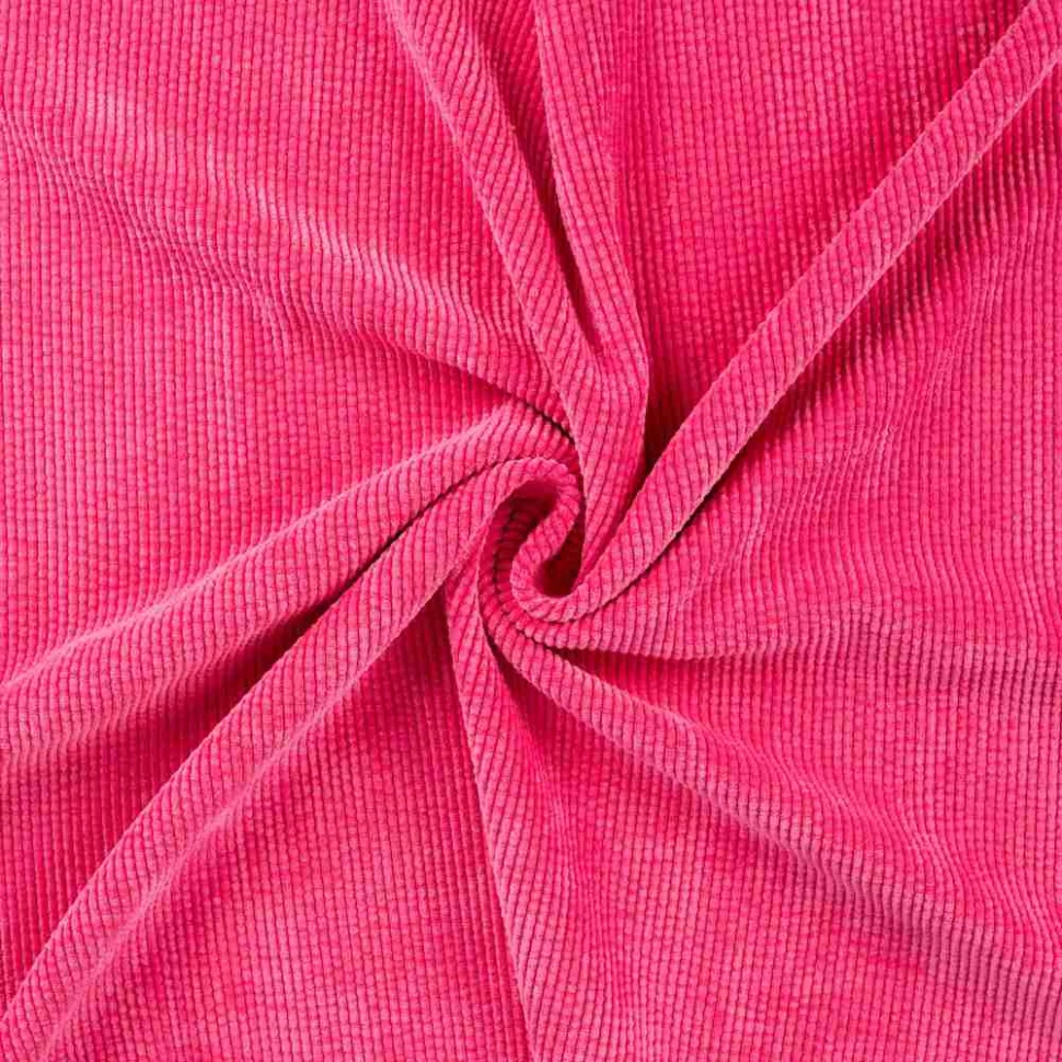 Tissu Velours côtelé lavé uni Rose fuchsia