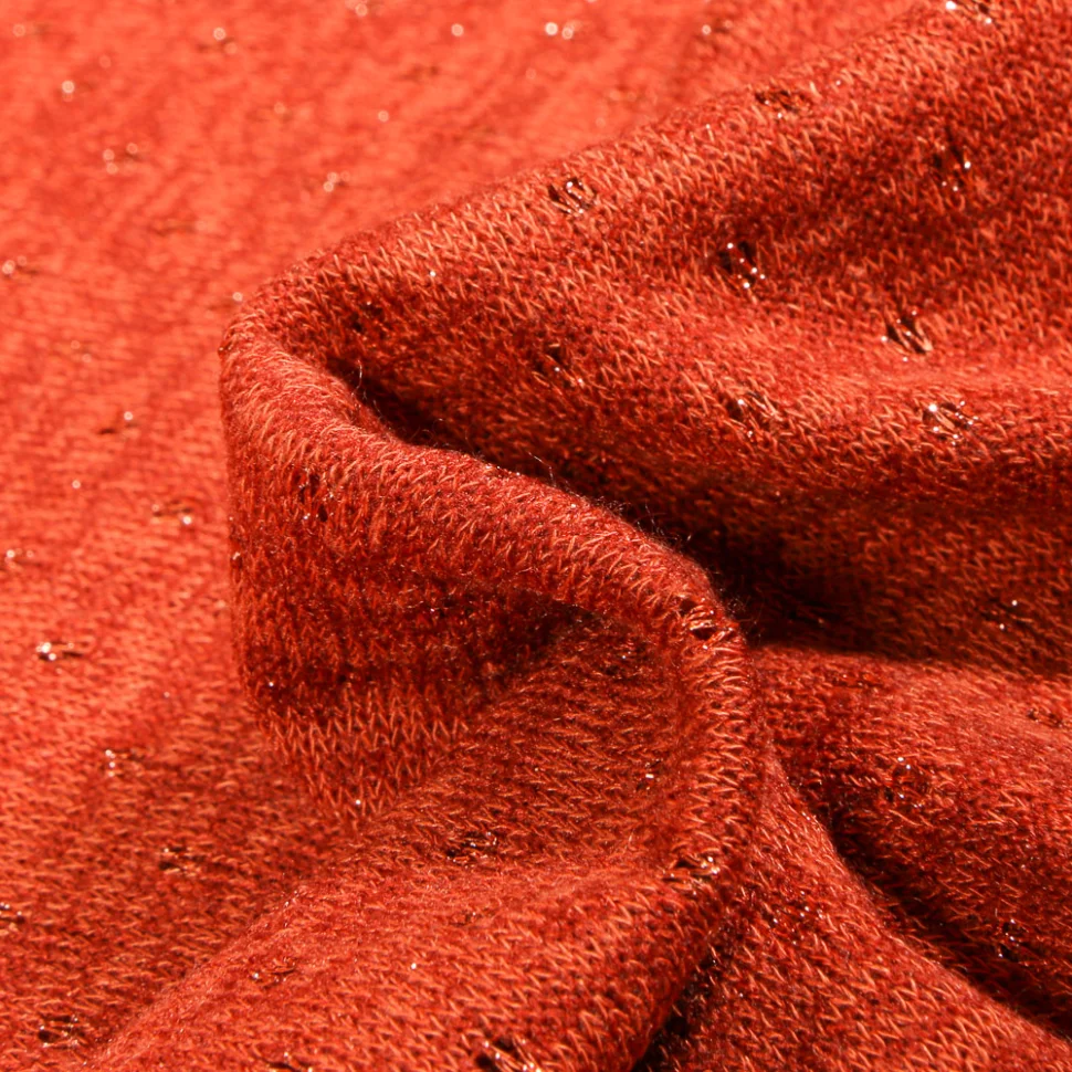 Tissu Maille lurex Petits pois lurex sur fond Orange