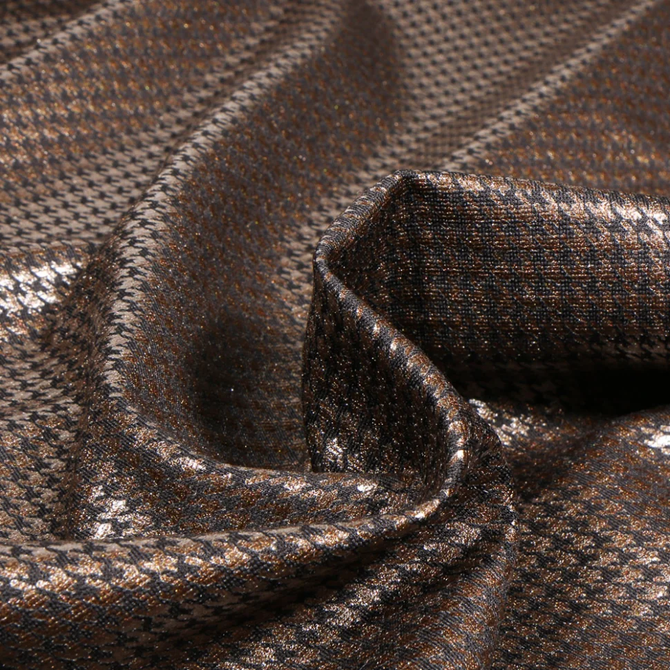 Tissu Jersey Milano Pied de poule Métallisé marron sur fond Marron
