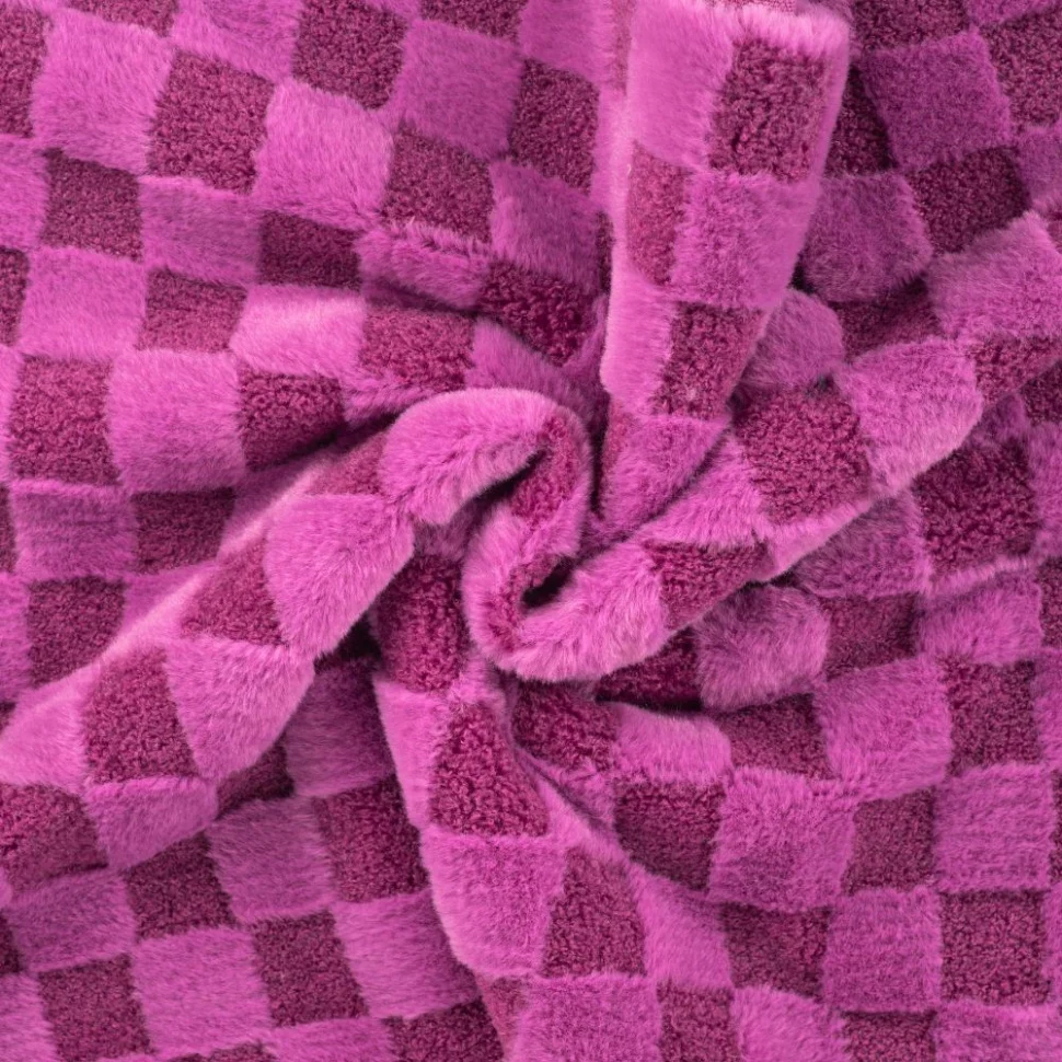 Tissu Fausse fourrure à carreaux Rose fuchsia
