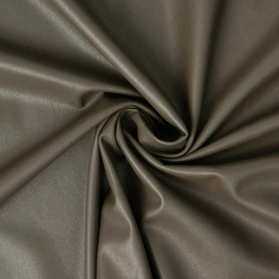 Tissu Simili cuir souple envers velours ras uni Vert kaki foncé