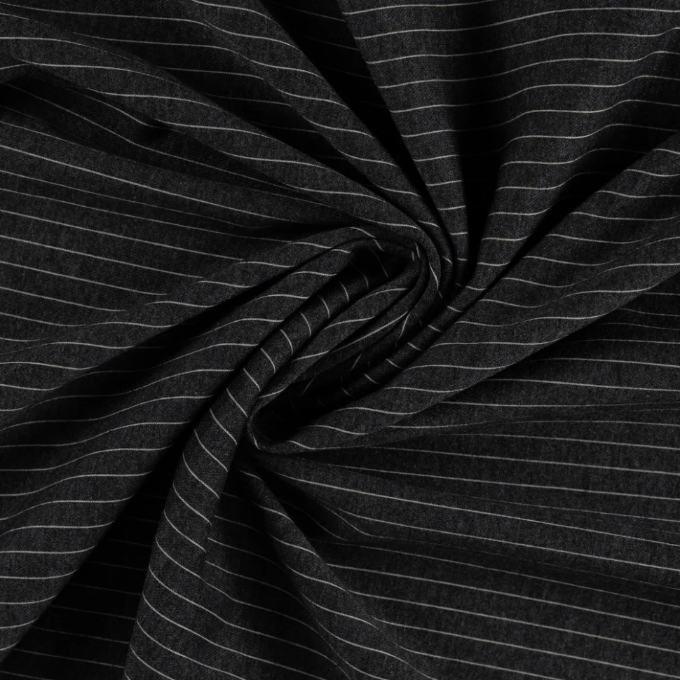 Tissu Jacquard polyviscose extensible fines rayures Gris clair sur fond Gris anthracite