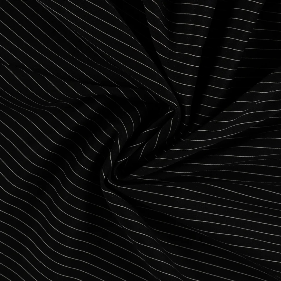 Tissu Jacquard polyviscose extensible fines rayures Blanc sur fond Noir