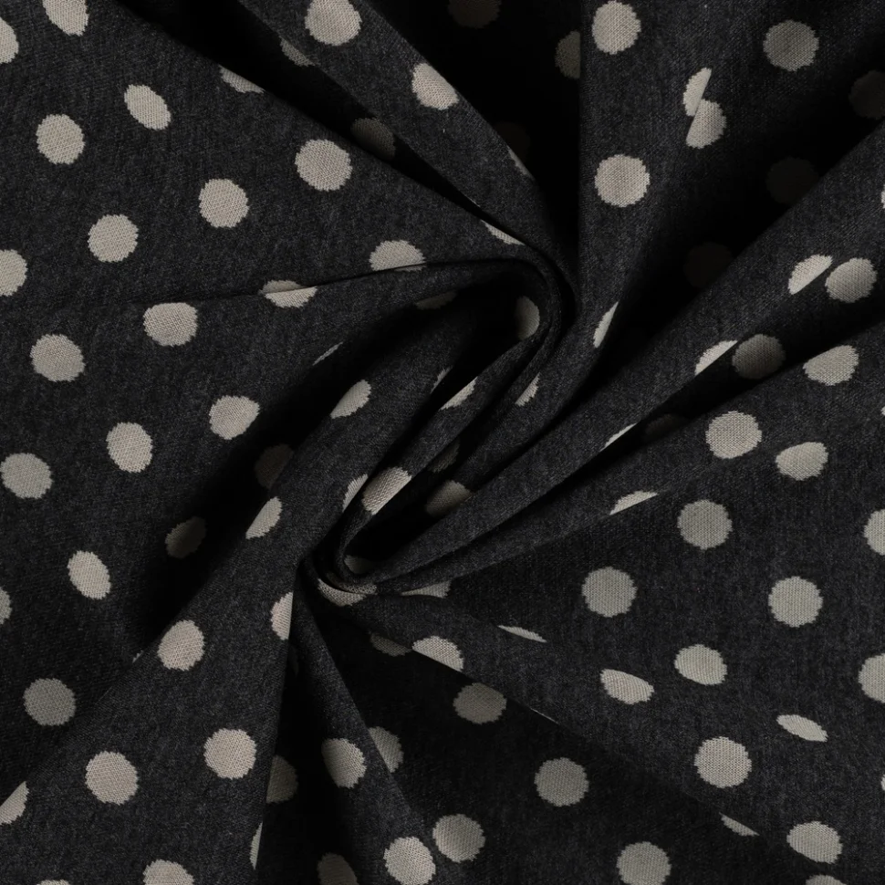 Tissu Jacquard polyviscose extensible pois Gris clair sur fond Gris anthracite