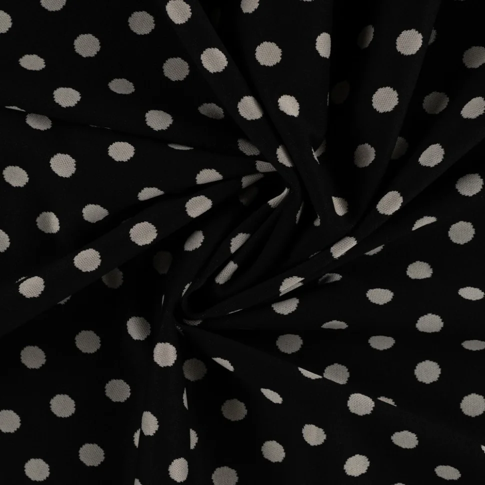 Tissu Jacquard polyviscose extensible pois Gris clair sur fond Noir