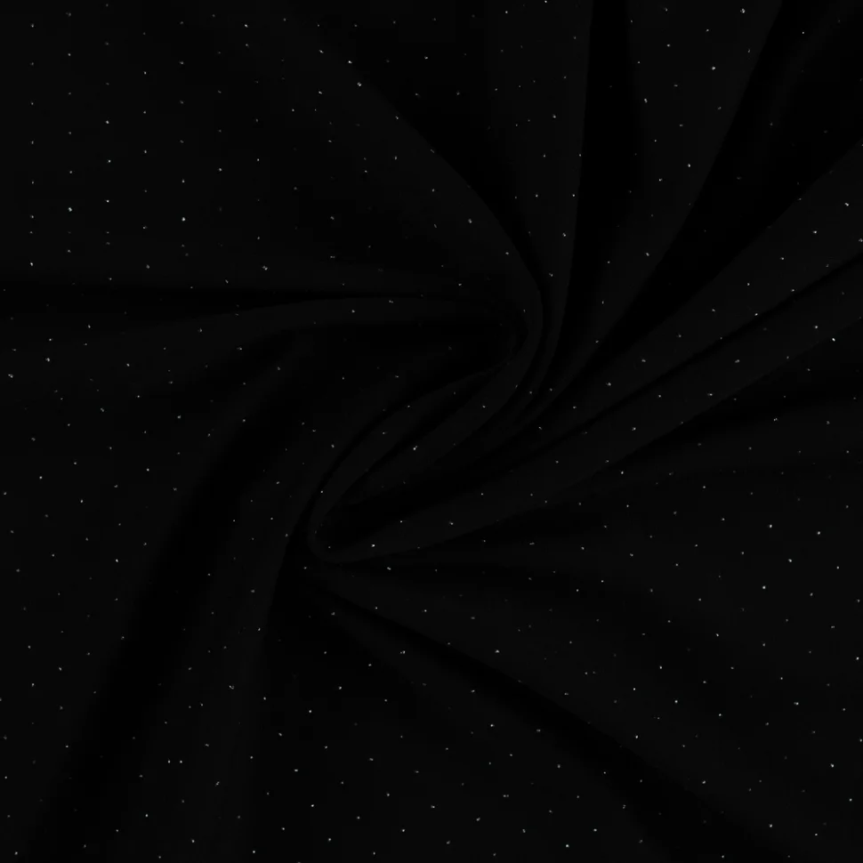 Tissu Maille Polyviscose extensible Points métallisés Argent sur fond Noir
