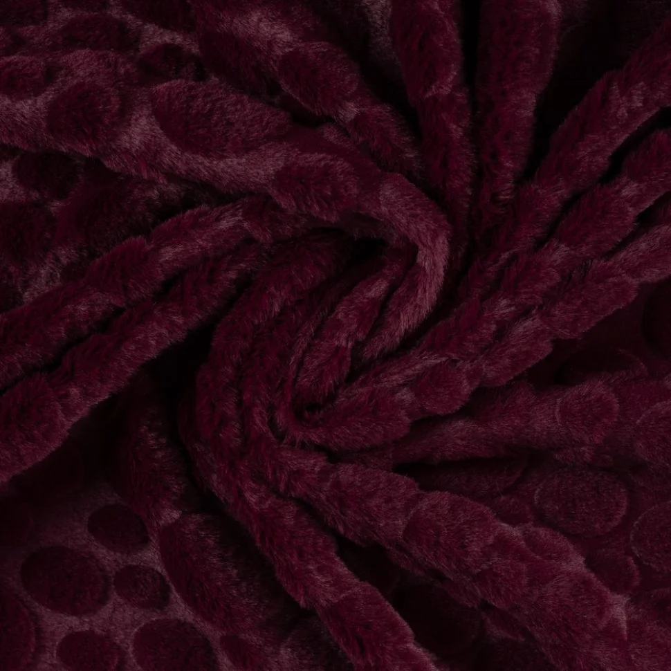 Tissu Fausse fourrure pois en relief uni Bordeaux