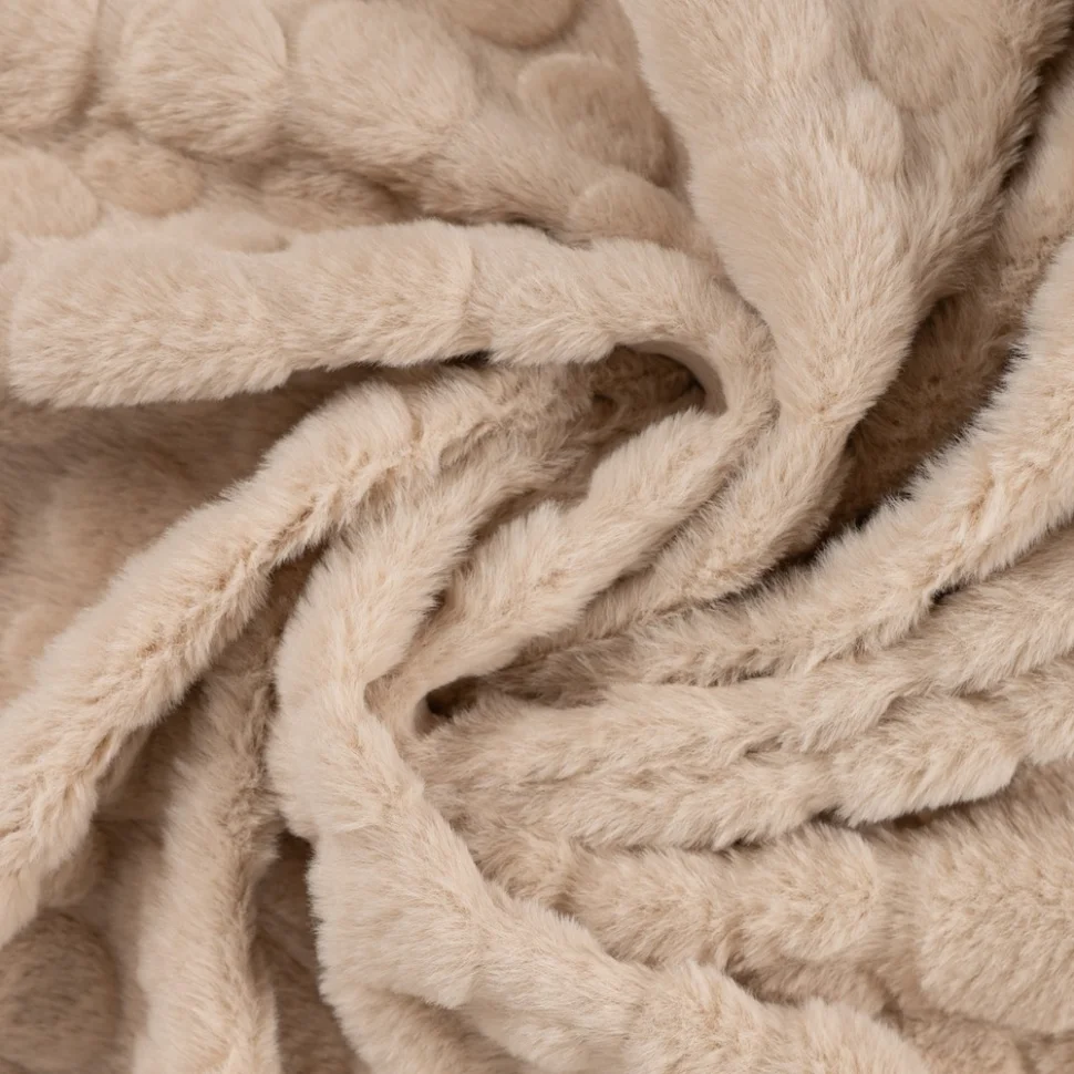 Tissu Fausse fourrure pois en relief uni Beige