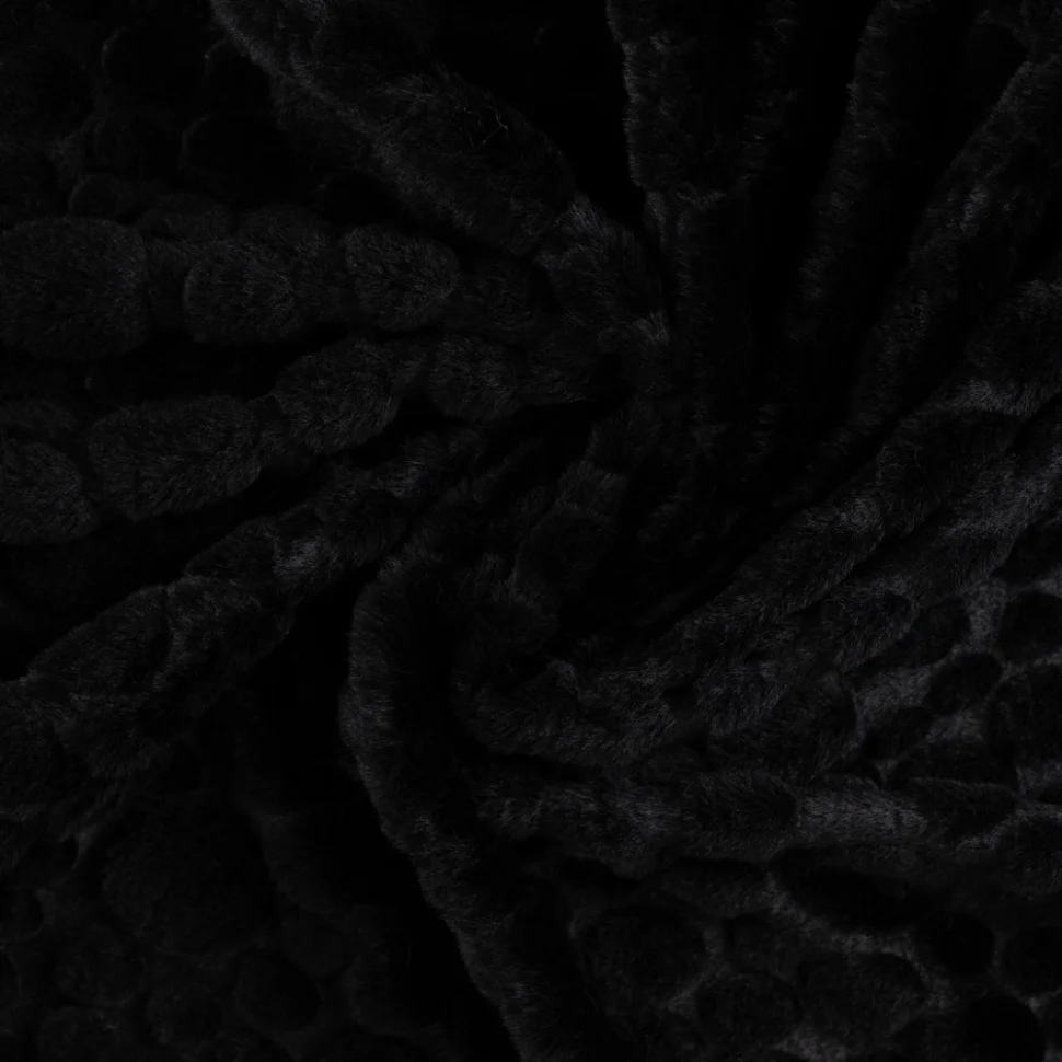 Tissu Fausse fourrure pois en relief uni Noir