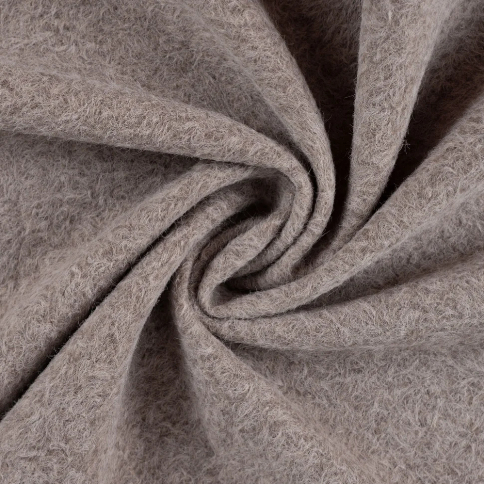 Tissu Laine à bouclette uni Taupe chiné