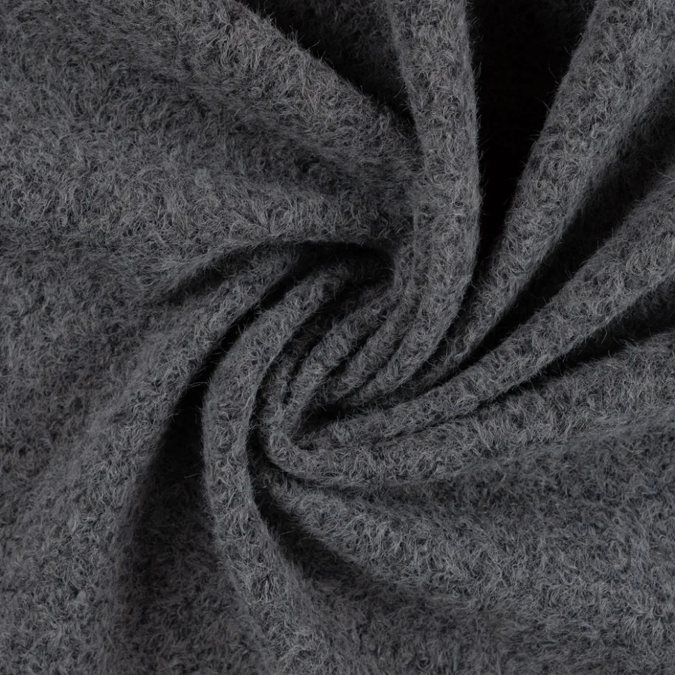 Tissu Laine à bouclette uni Gris anthracite