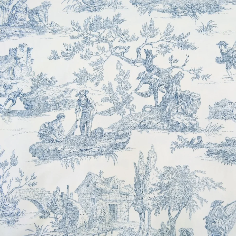 Coupon Tissu Toile de Jouy Bleu en 280 cm de largeur - Coupon de 90 cm