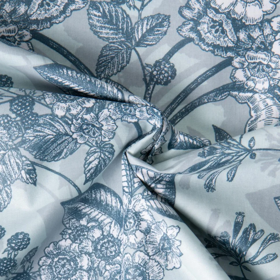 Tissu Toile Polycoton Saone murier sauvage sur fond Bleu gris