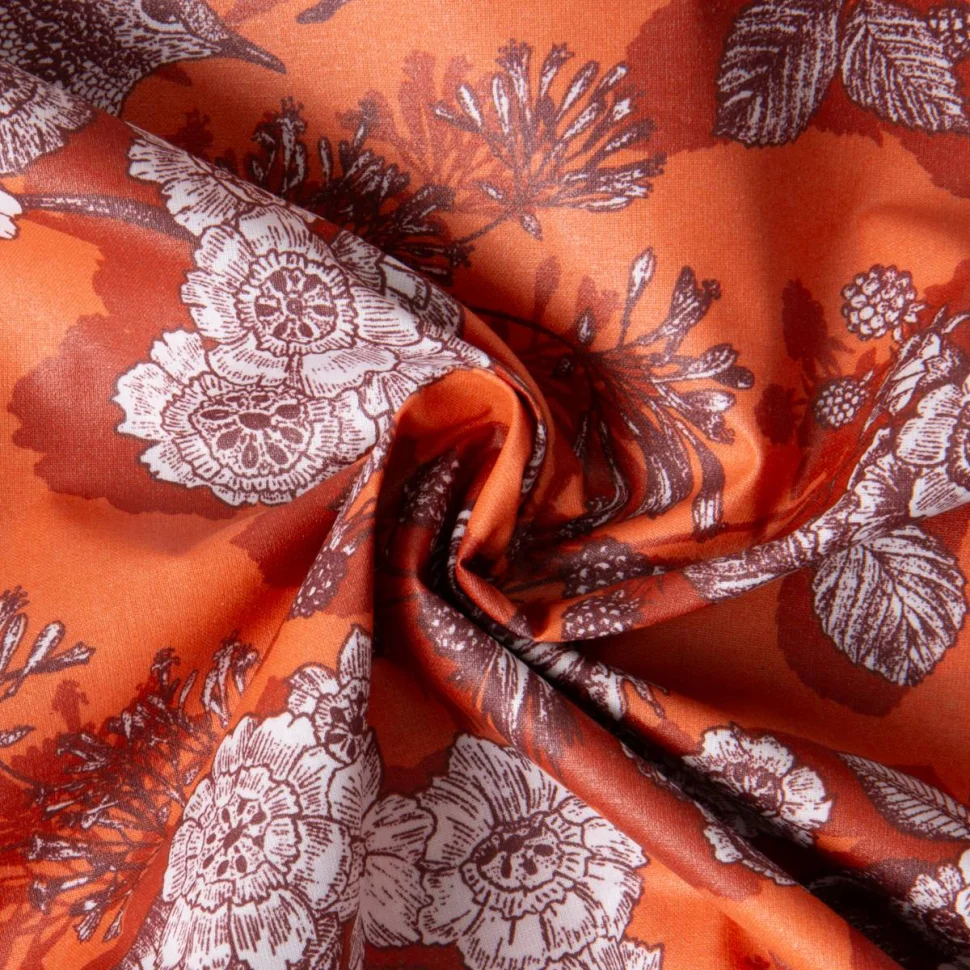 Tissu Toile Polycoton Enduit Saone murier sauvage sur fond Orange
