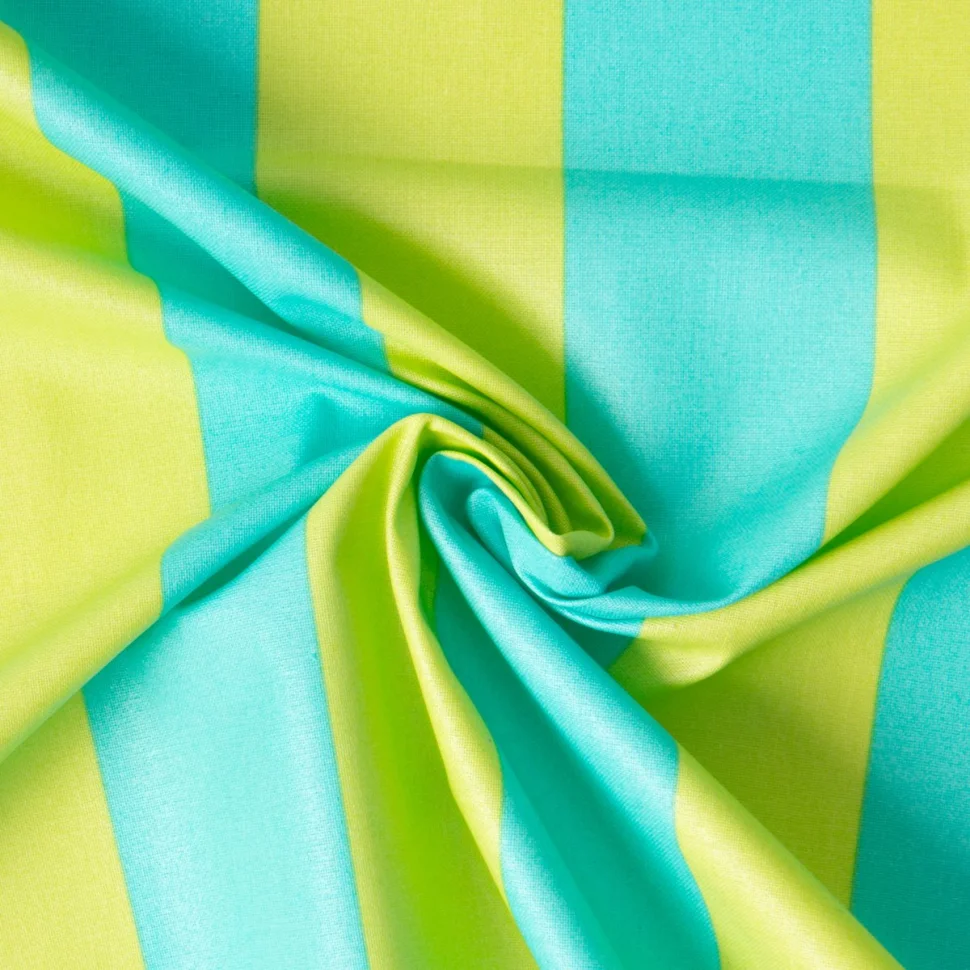Tissu Coton Enduit Rayures Bicolore acidulés turquoise sur fond Vert menthe
