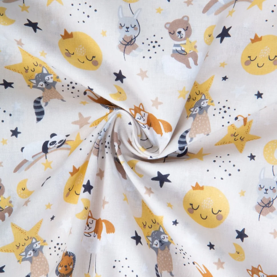 Tissu Coton imprimé Lunaire herault sweet night sur fond Blanc